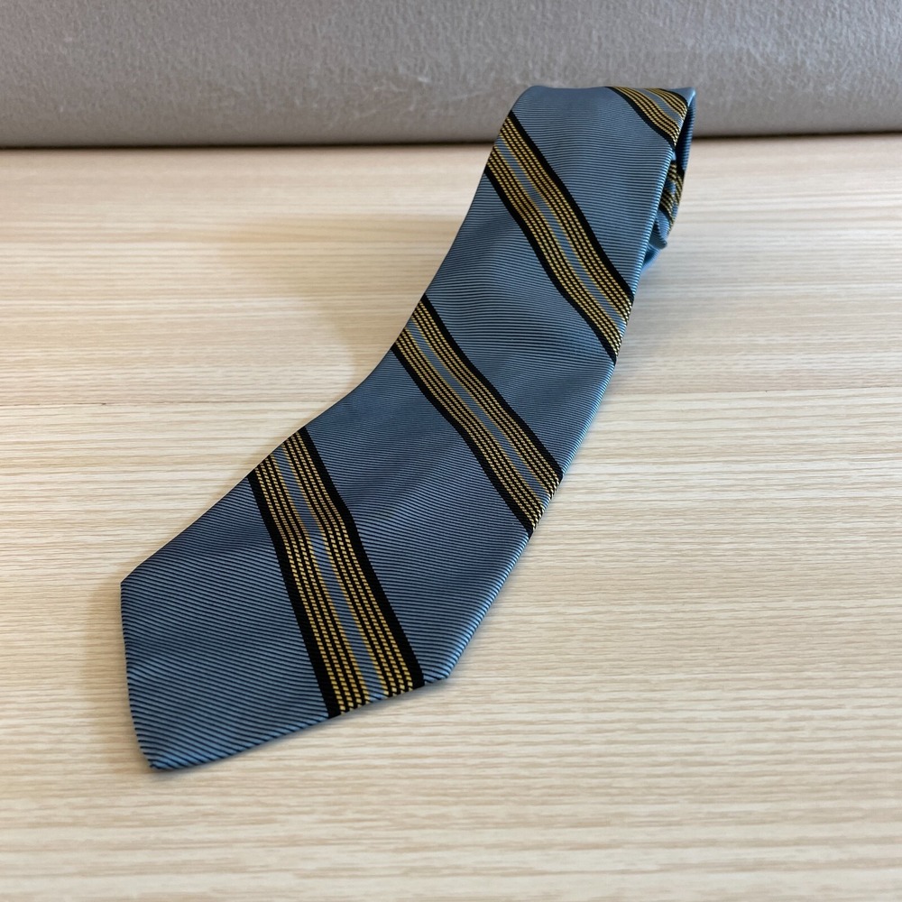 Christian Dior Silk Tie Blue Gold Black Stripe Classic Boys Formal